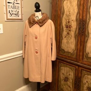 Vintage 70s Michel Daniel 100% Cashmere Fur Trimmed Collar Overcoat Peacoat